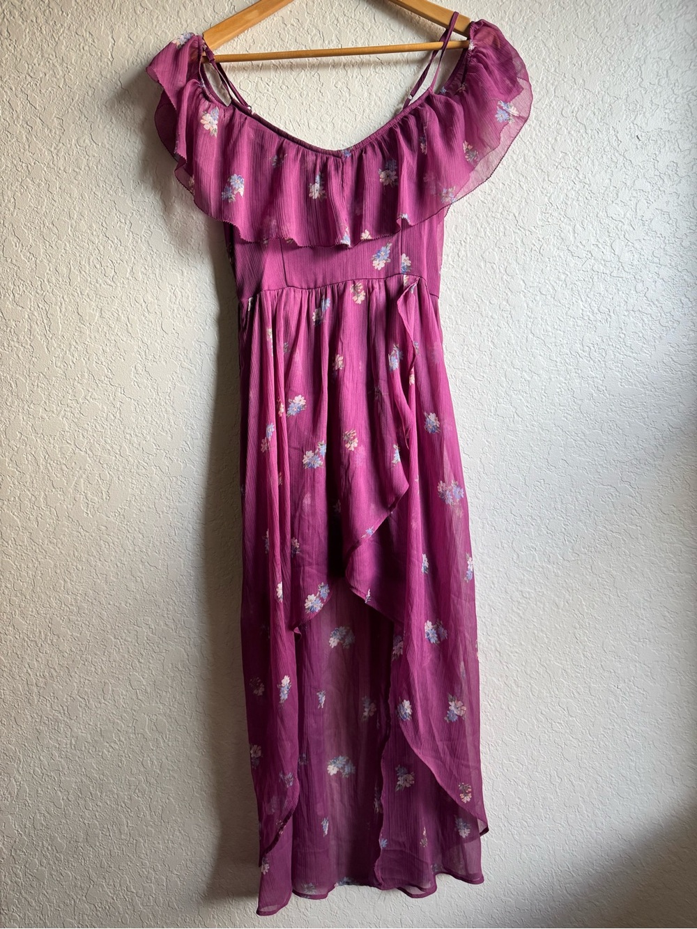 Floral Ruffle Maxi Dress in Magenta